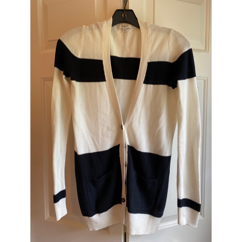 Madewell Black & Cream/White Cardigan with Pockets. XXS